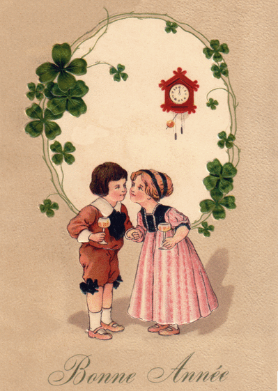 Carte de voeux ancienne petit couple